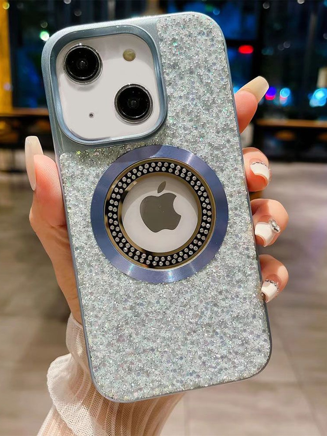 

Luxury Kase LK083 Solid iPhone 14 Sparkling Powder Mag-Safe Back Case, Blue