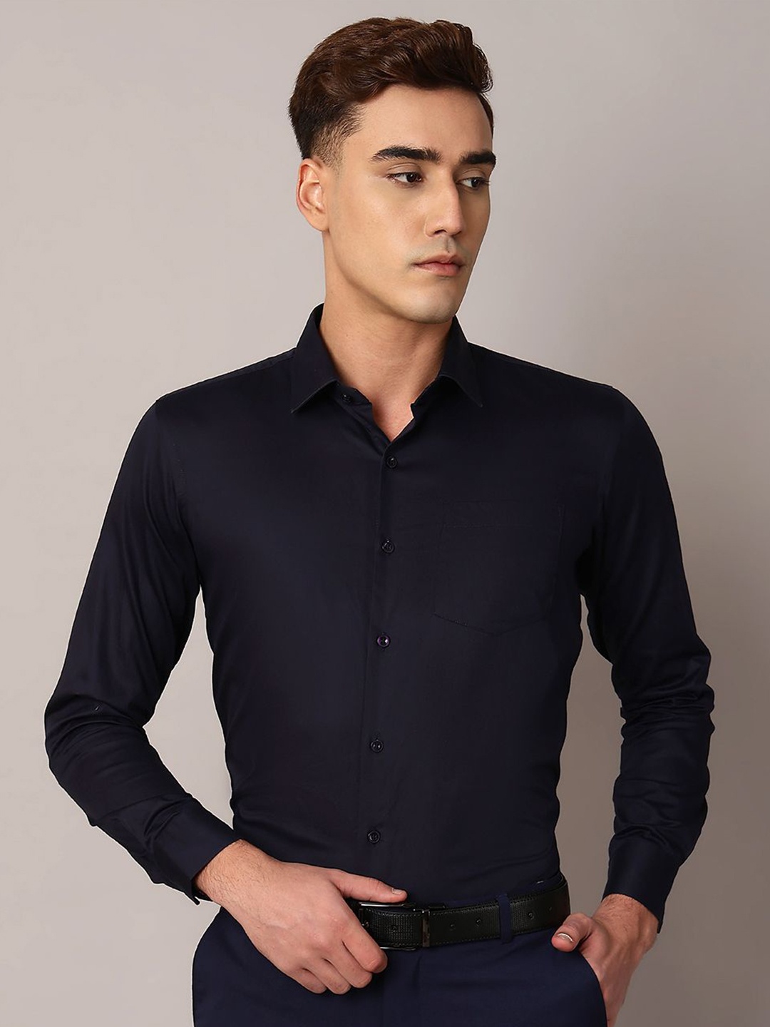 

TQS Men Opaque Formal Shirt, Navy blue