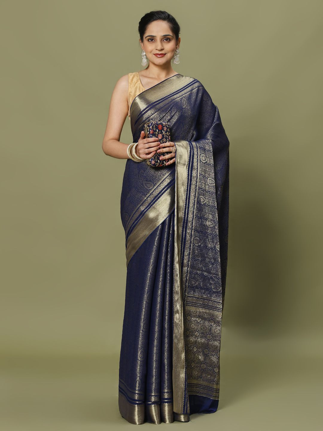 

Meena Bazaar Woven Design Zari Saree, Navy blue