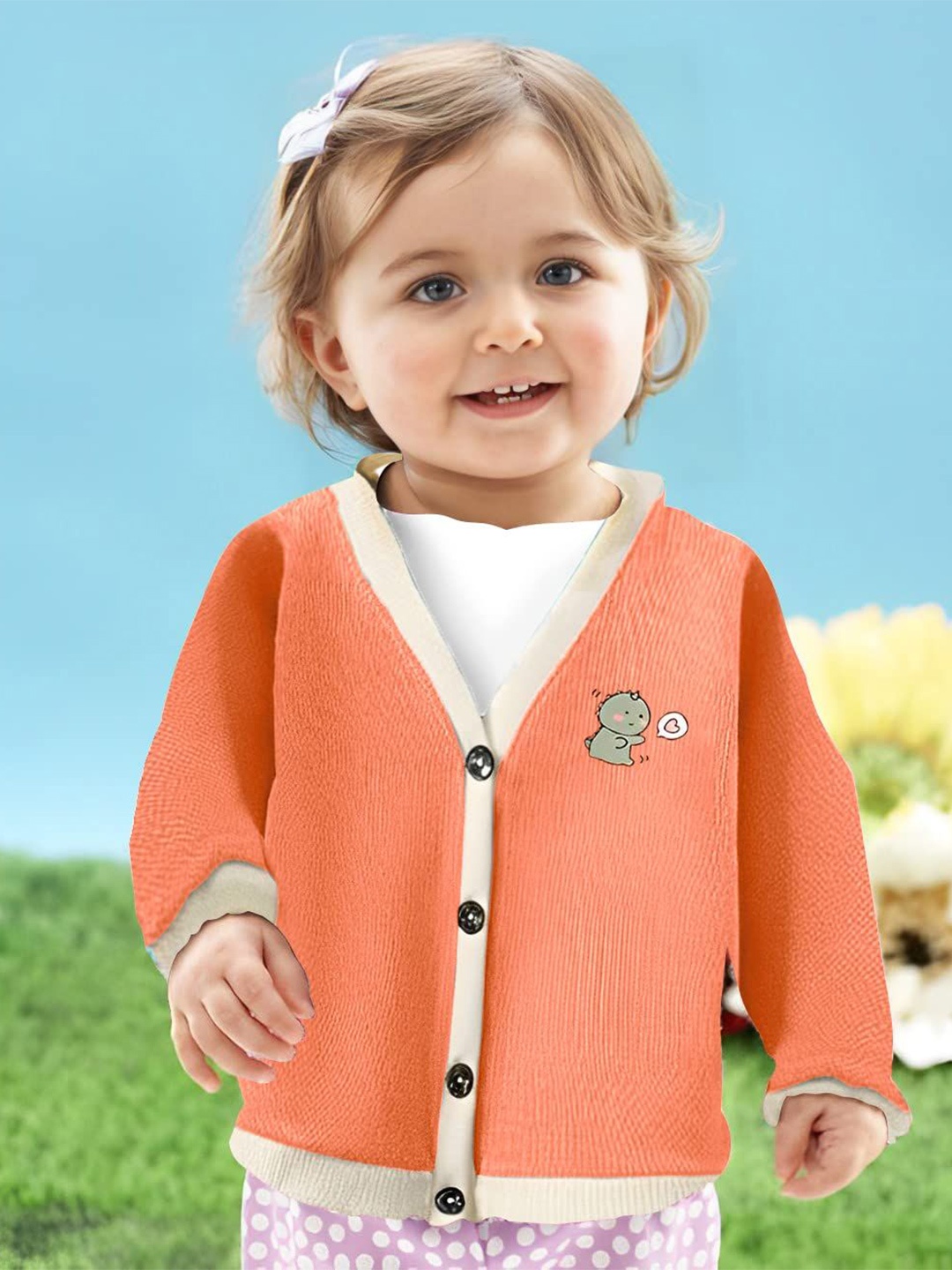 

MOMISY Kids V-Neck Cardigan, Orange