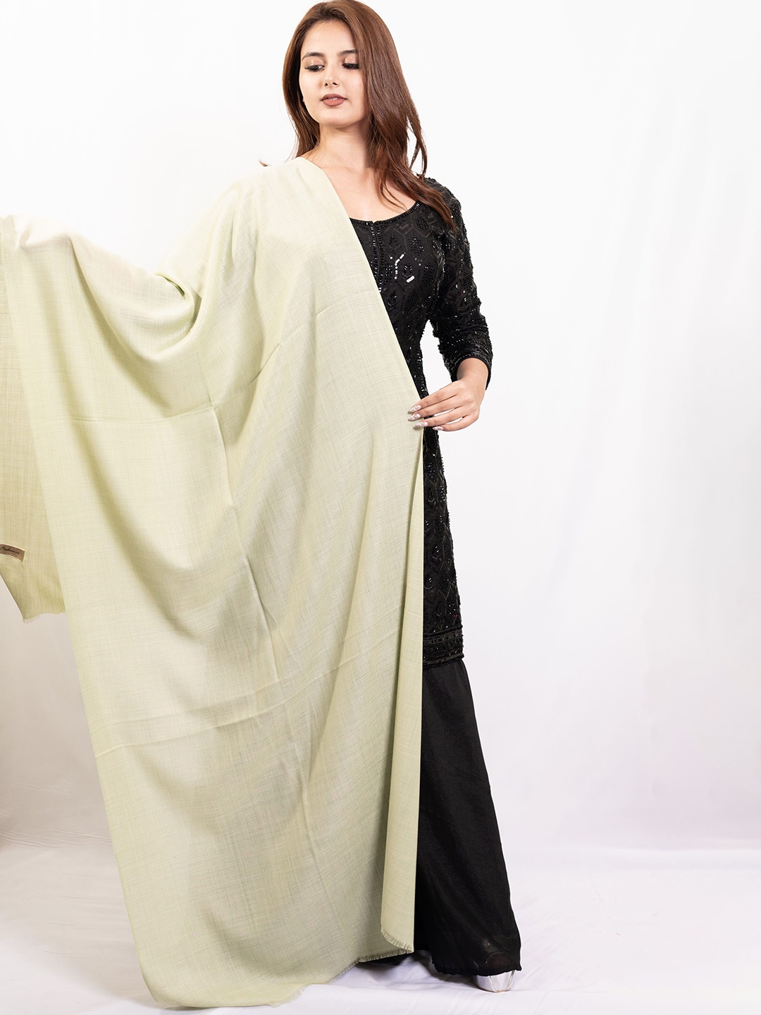 

PASHGIRI Women Woven Design Pure Woollen Shawl, Green