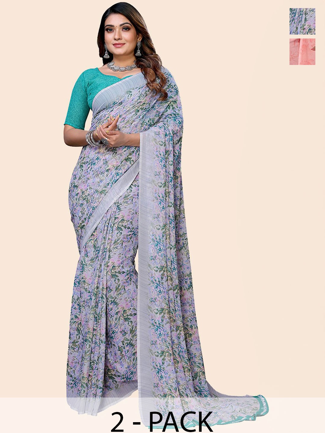 

Moda Rapido Floral Poly Georgette Saree, Grey