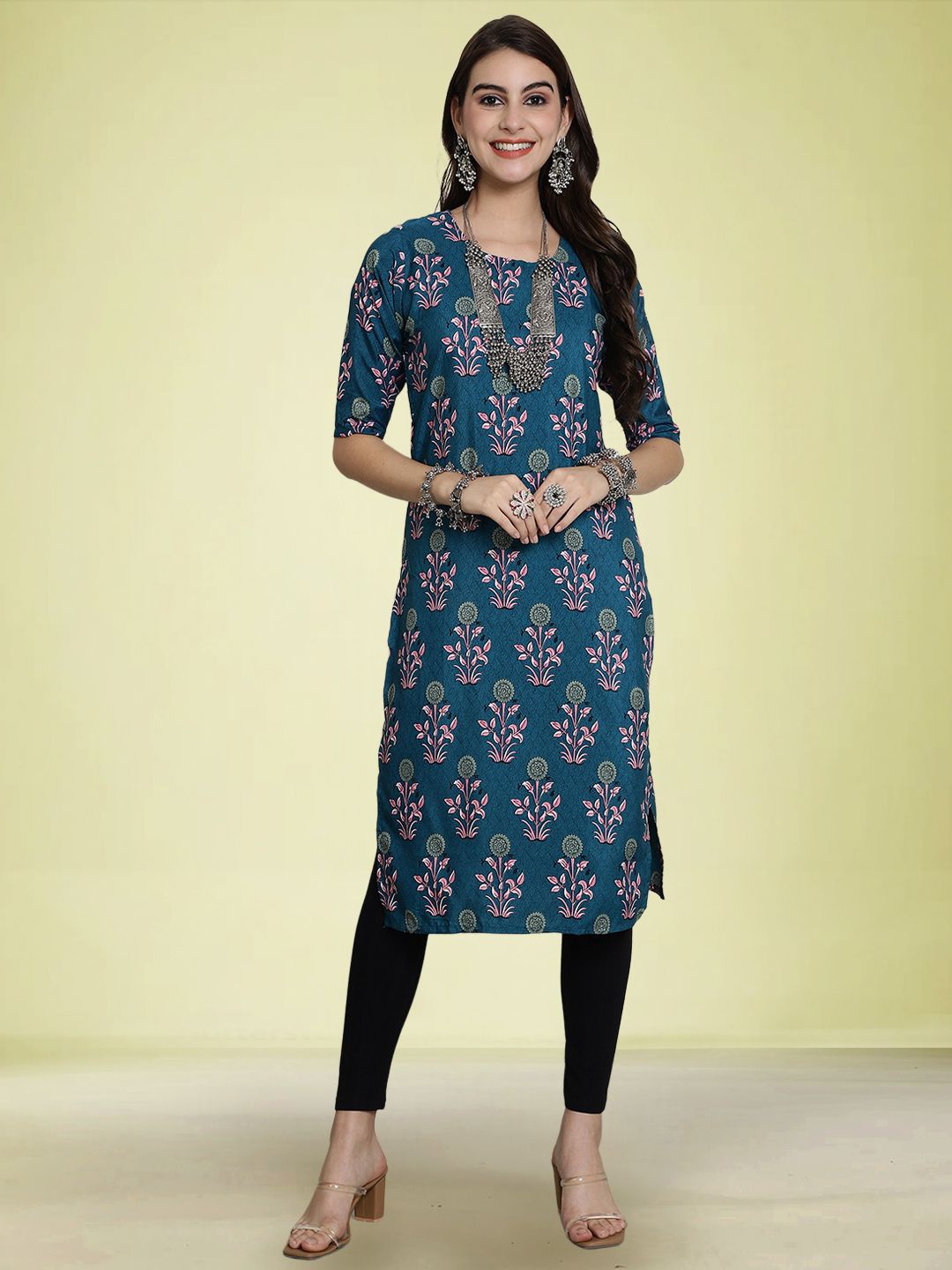 

Moda Rapido Women Ethnic Motifs Printed Straight Kurta, Blue