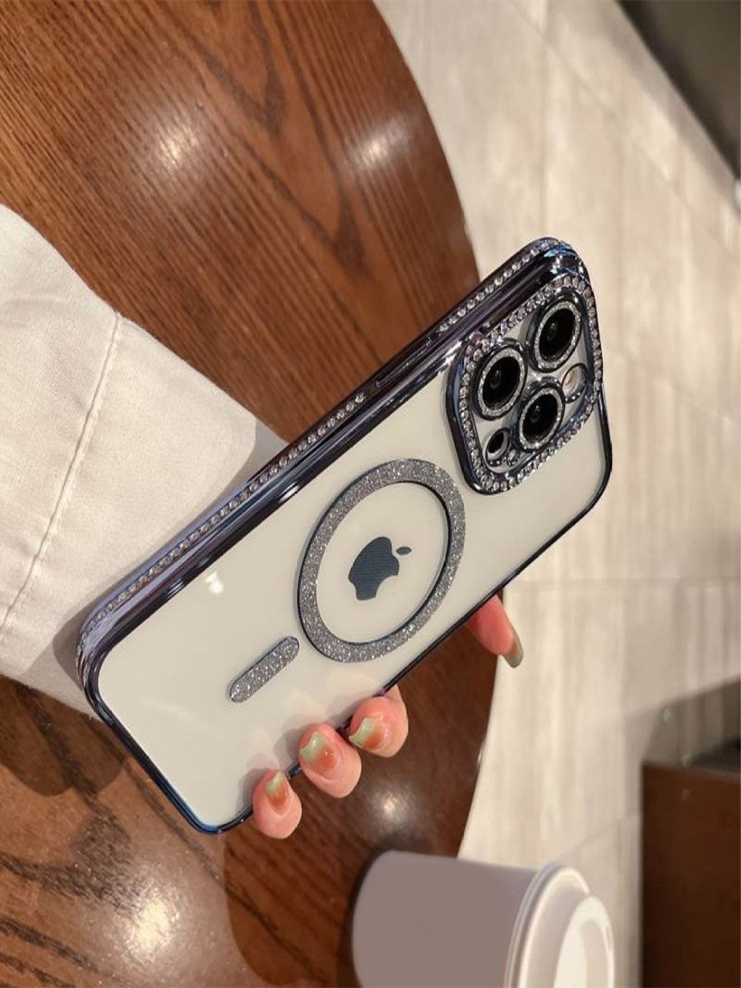

Luxury Kase Solid LK082 Glitter Diamond Wireless Charging iPhone 13 Pro Back Case, Blue