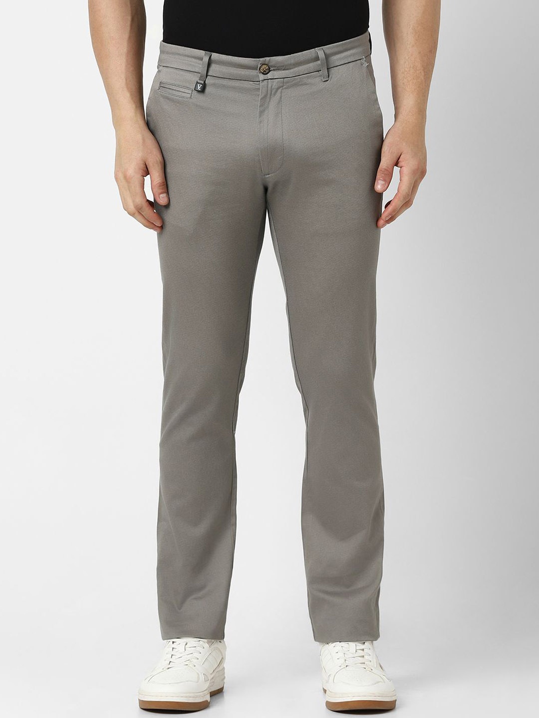 

V Dot Men Slim Fit Trousers, Grey