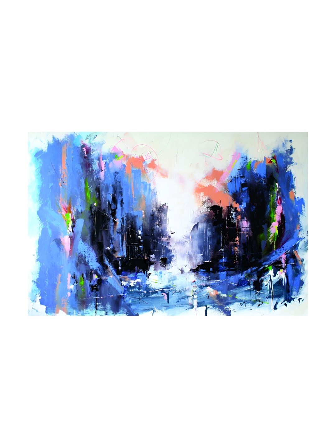 

Inephos Blue And White Abstract Printed Canvas Wall Art