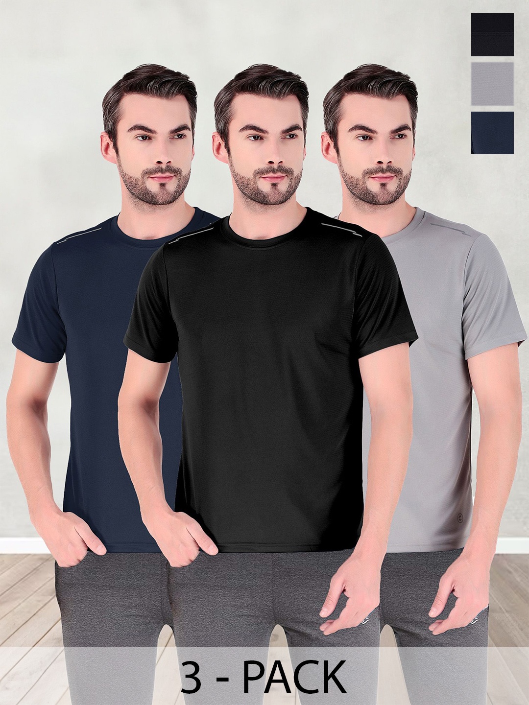 

FREECULTR Men Pack Of 3 Solid Round Neck T-shirts, Grey