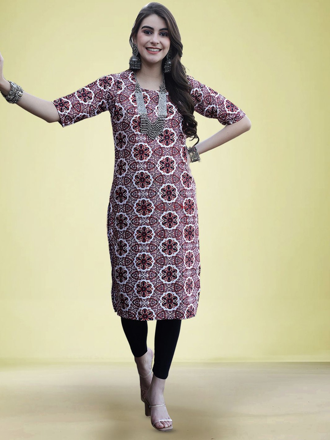 

Moda Rapido Women Ethnic Motifs Printed Straight Kurta, Pink