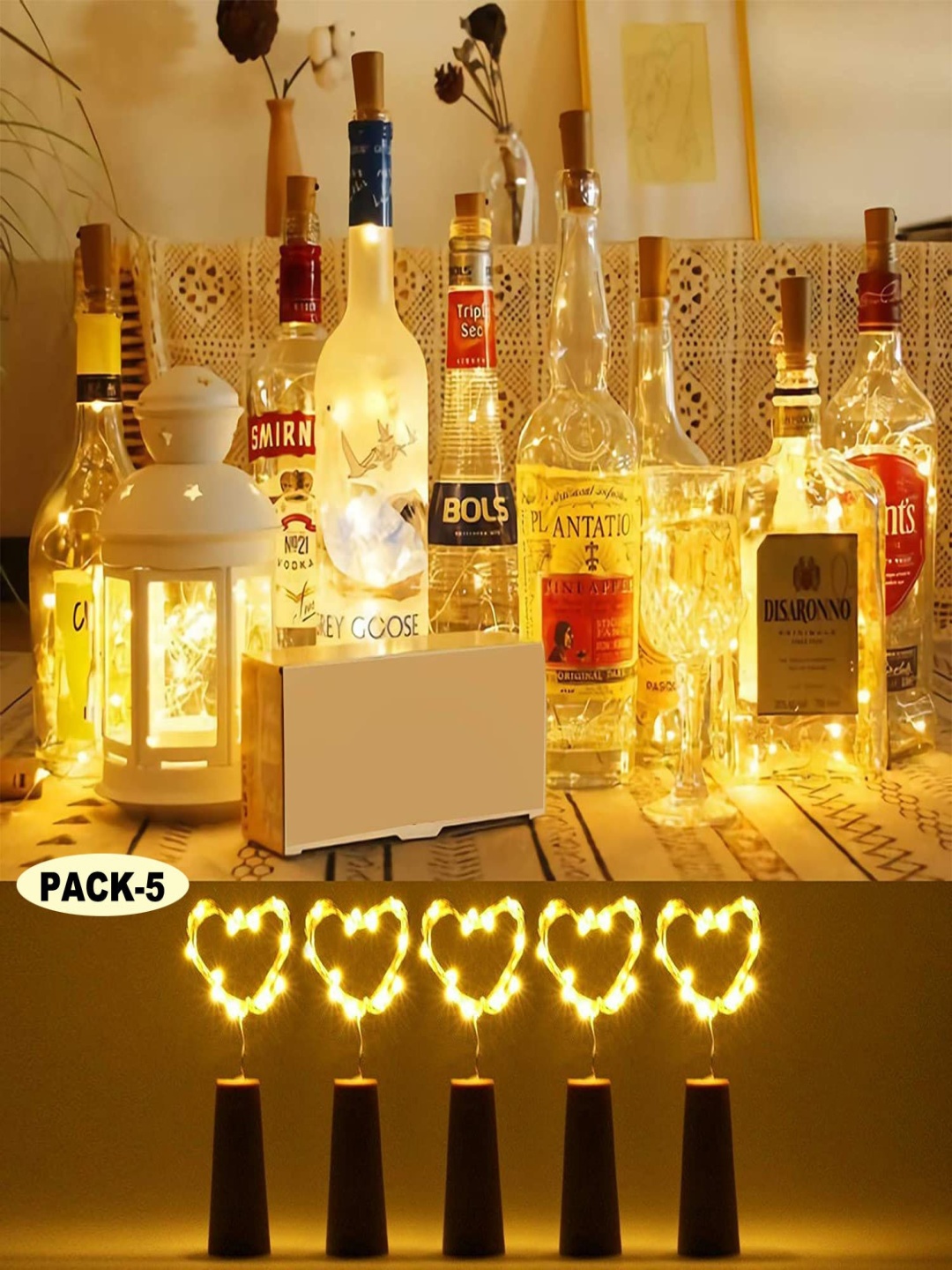 

ENORMITY Yellow & Brown 5 Pieces Rice Shape Cork String Lights