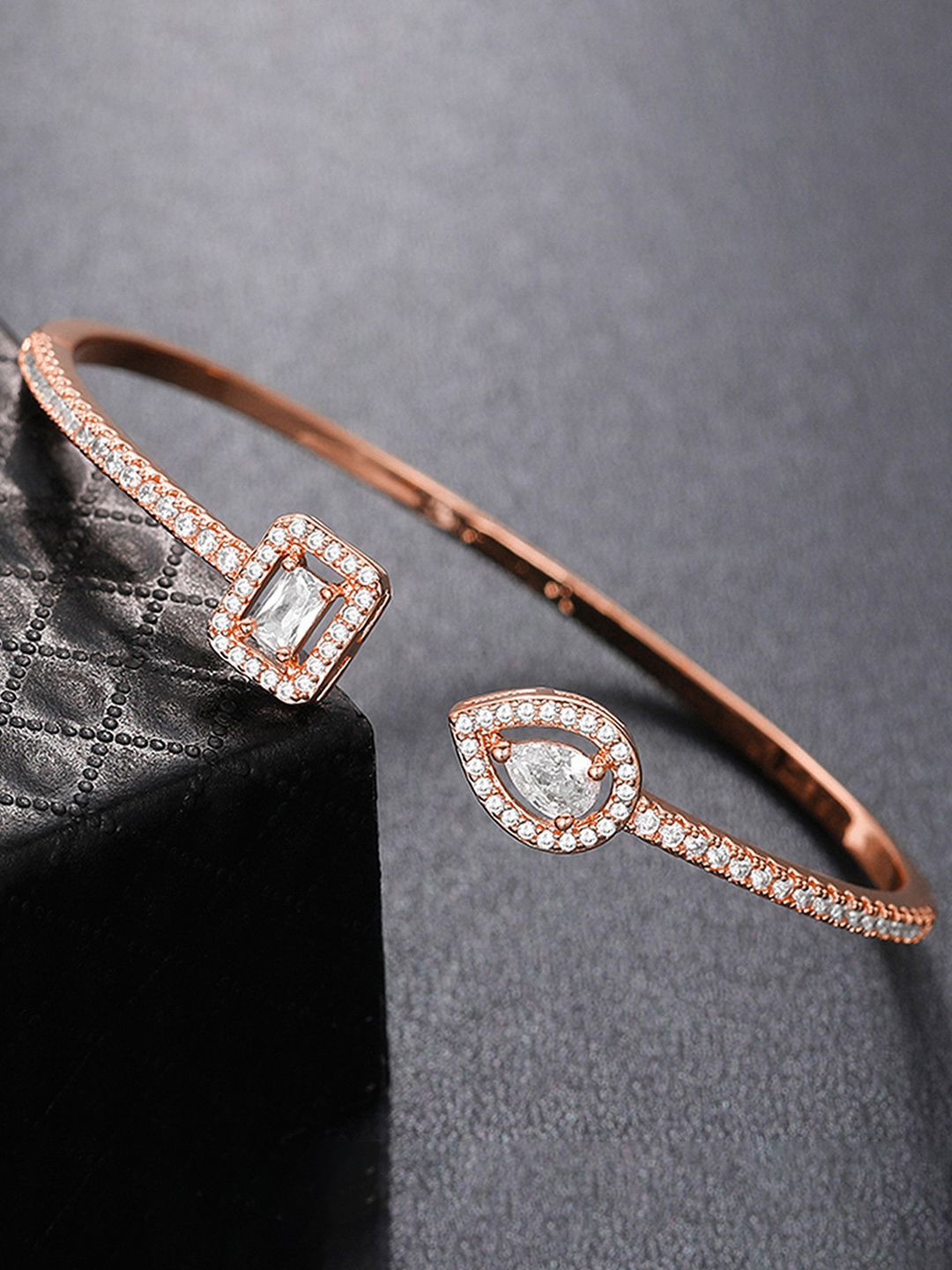 

Peora Rose Gold-Plated Cubic Zirconia Stone Studded Kada Bracelet