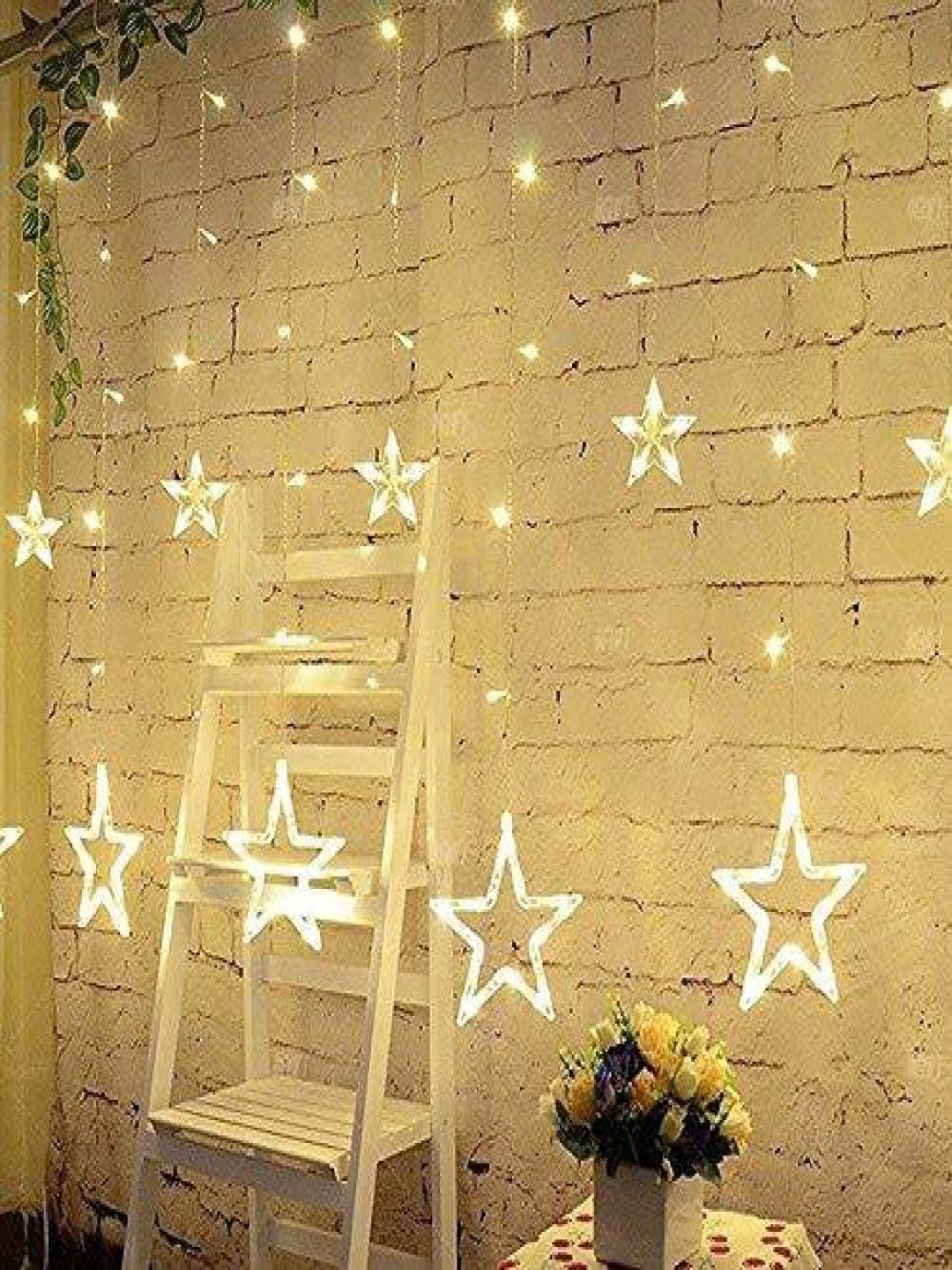

SPARK WORLD Yellow Star Shape LED Curtain Fairy String Lights