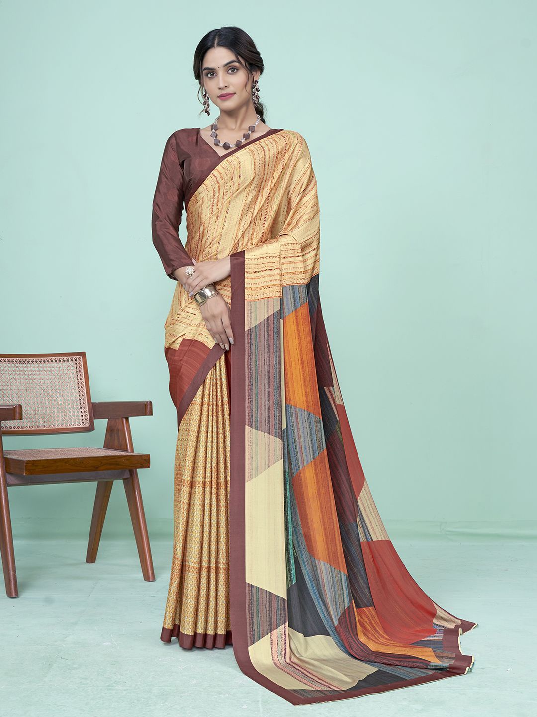 

Krimmple Poly Crepe Mysore Silk Saree, Yellow