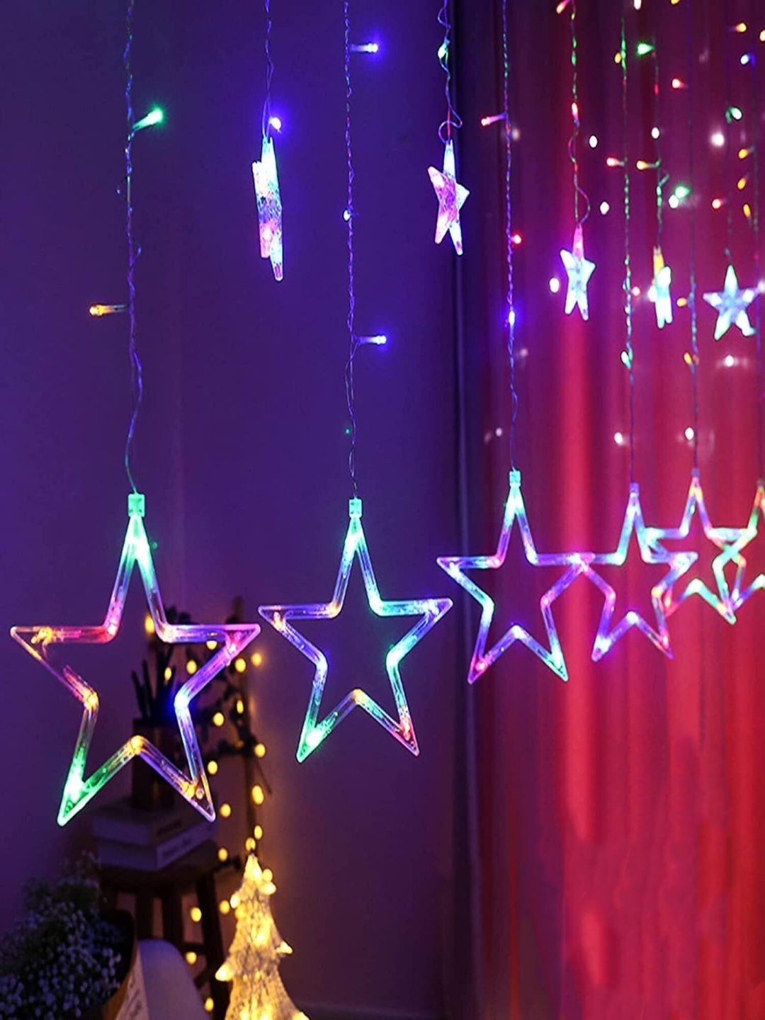 

SPARK WORLD Green & Blue Star Shape String Lights