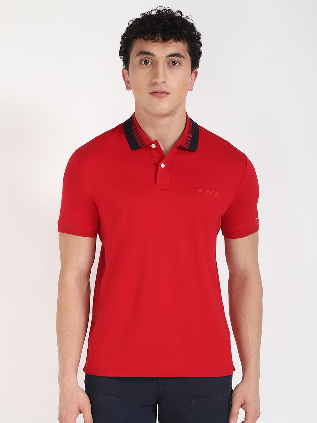 

Tommy Hilfiger Men Solid Polo Collar Cotton T-shirt, Red