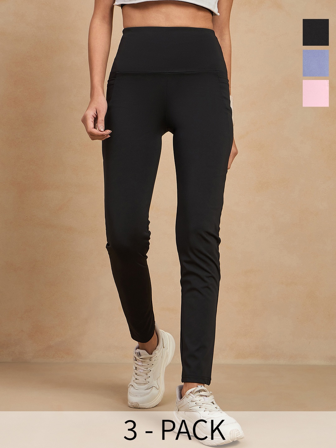 

COLOR CAPITAL Women Pack of 3 Skin Fit Antimicrobial Sports Tights, Black