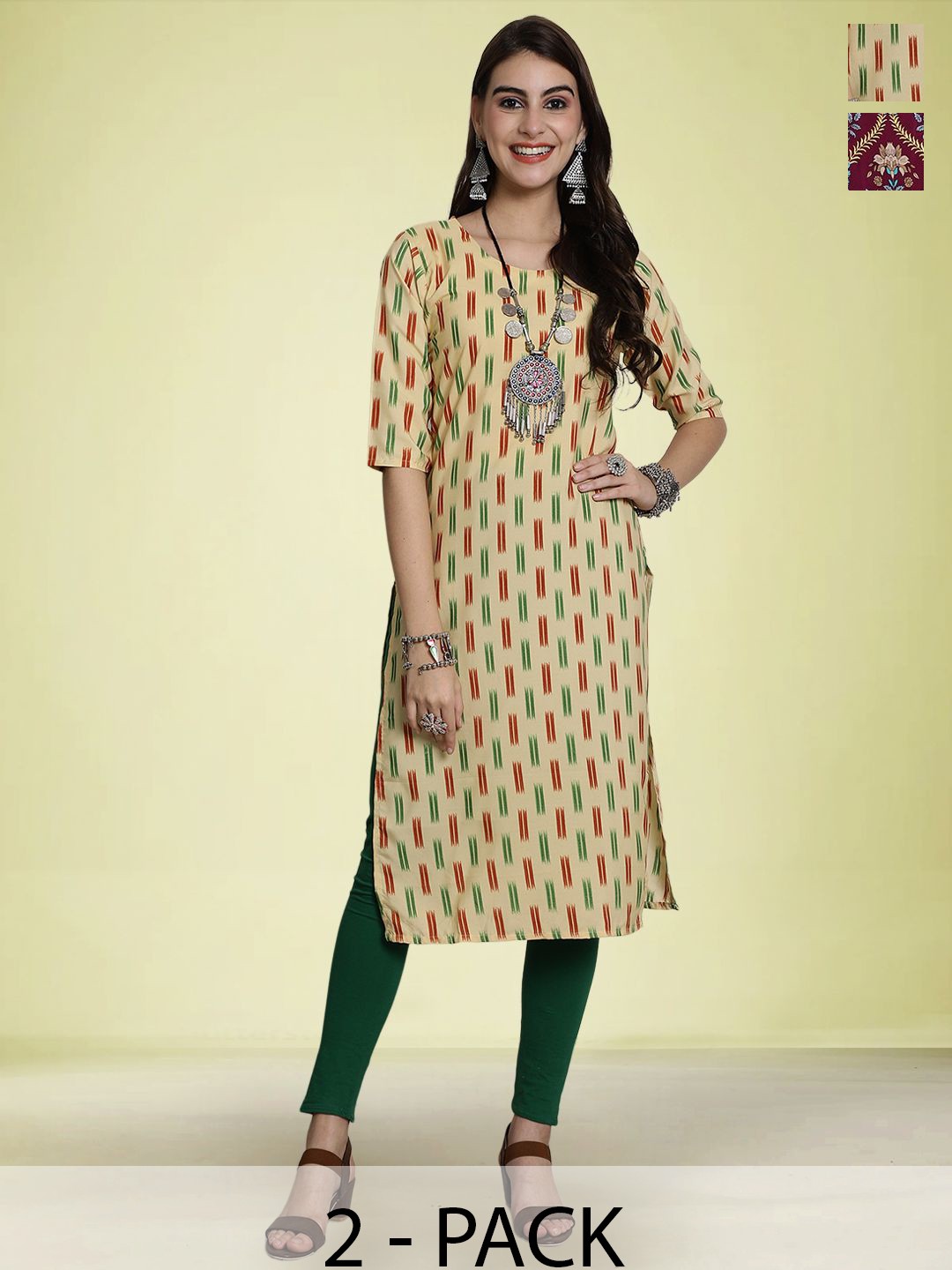 

Moda Rapido Women Pack Of 2 Printed Straight Kurtas, Yellow
