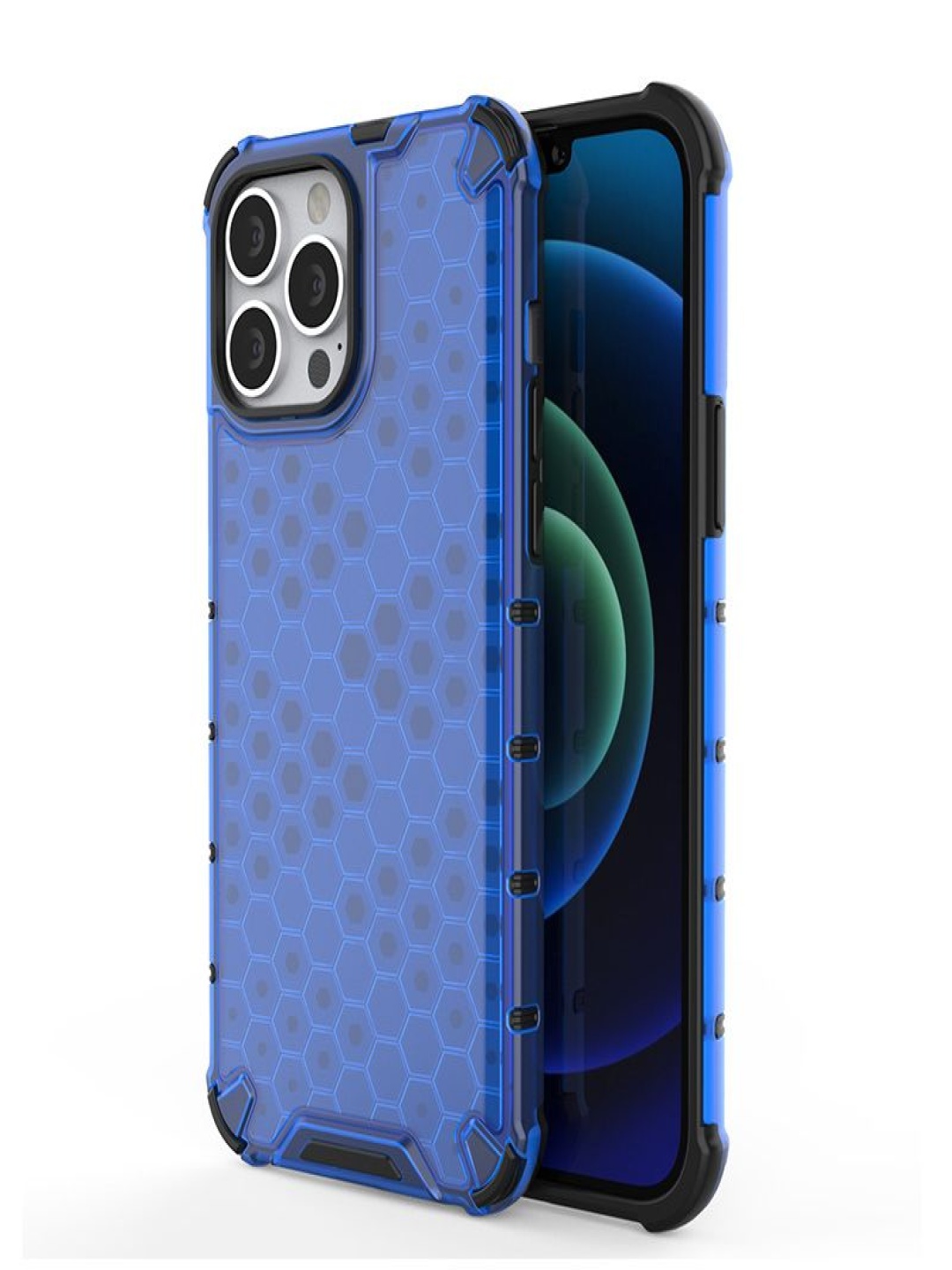 

Luxury Kase Geometric Transparent Honeycomb Clear iPhone 11 Pro Max Back Case, Blue