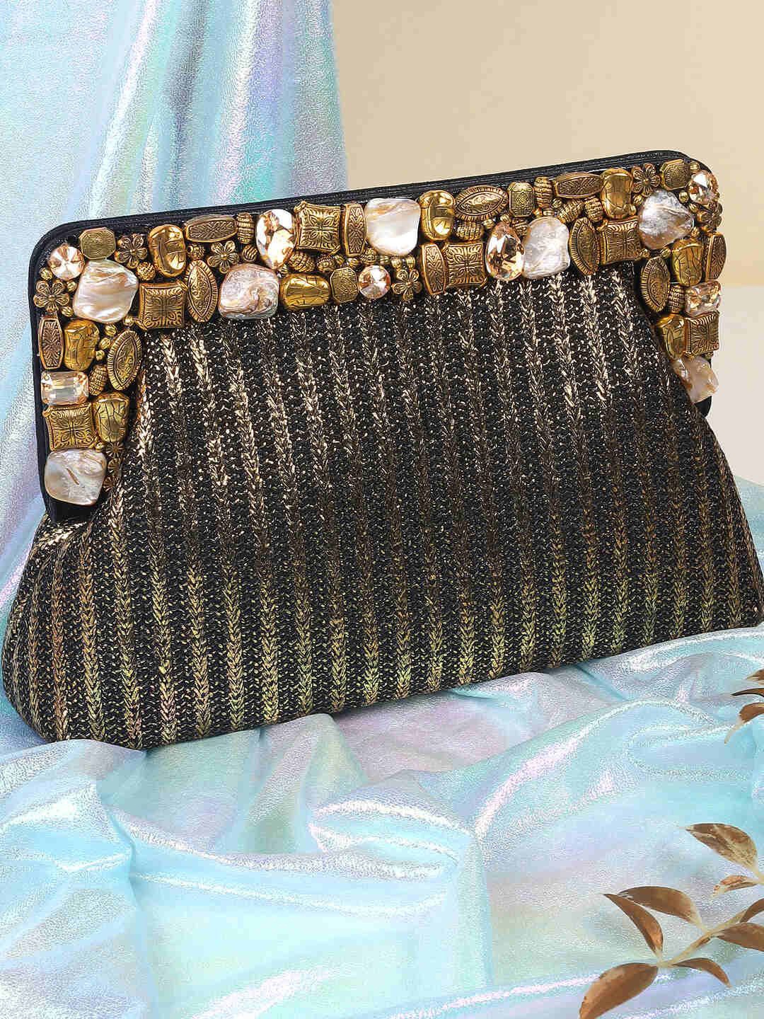 

Metro Embroidered Box Clutch, Black