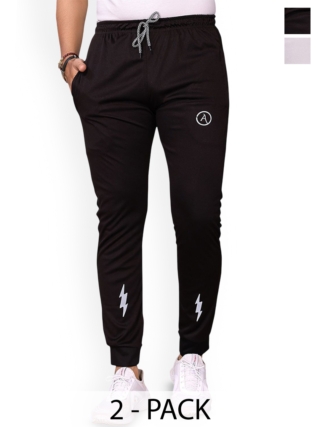

Moda Rapido Men Pack Of 2 Mid Rise Slim Fit Joggers Track Pants, Black