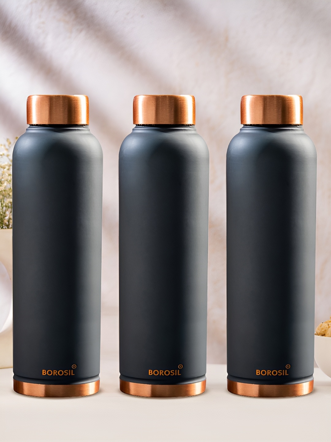 

BOROSIL Grey & Gold-Toned Set of 3 Copper Solid Water Bottle