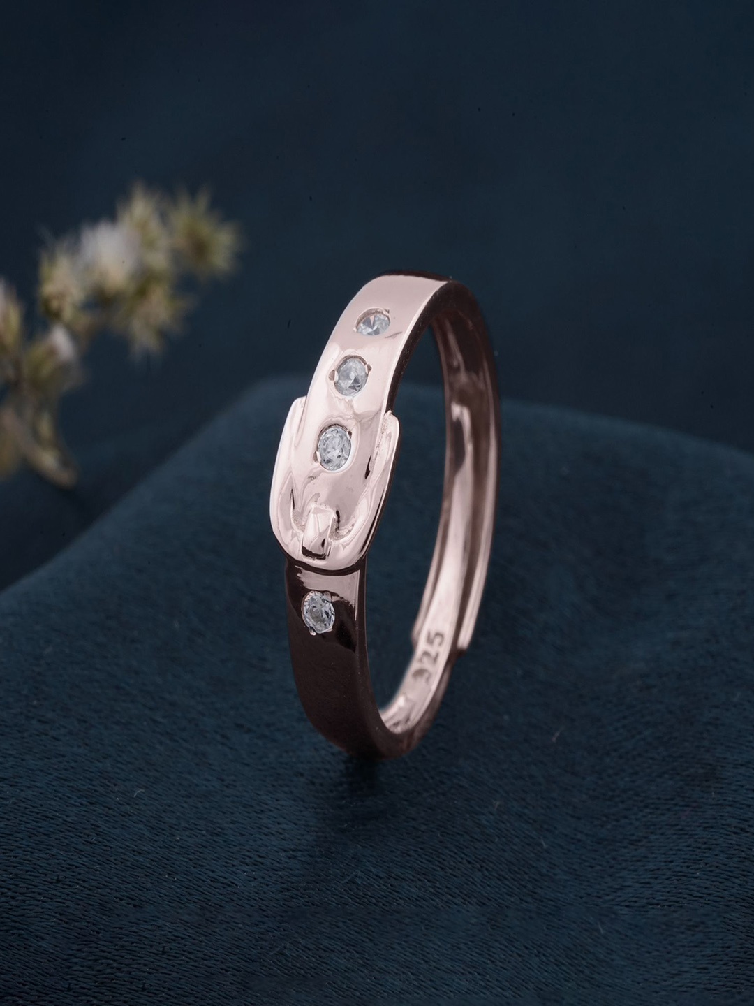 

Zalkari 925 Sterling Silver Rose Gold-Plated Cubic Zirconia-Studded Belt Style Finger Ring