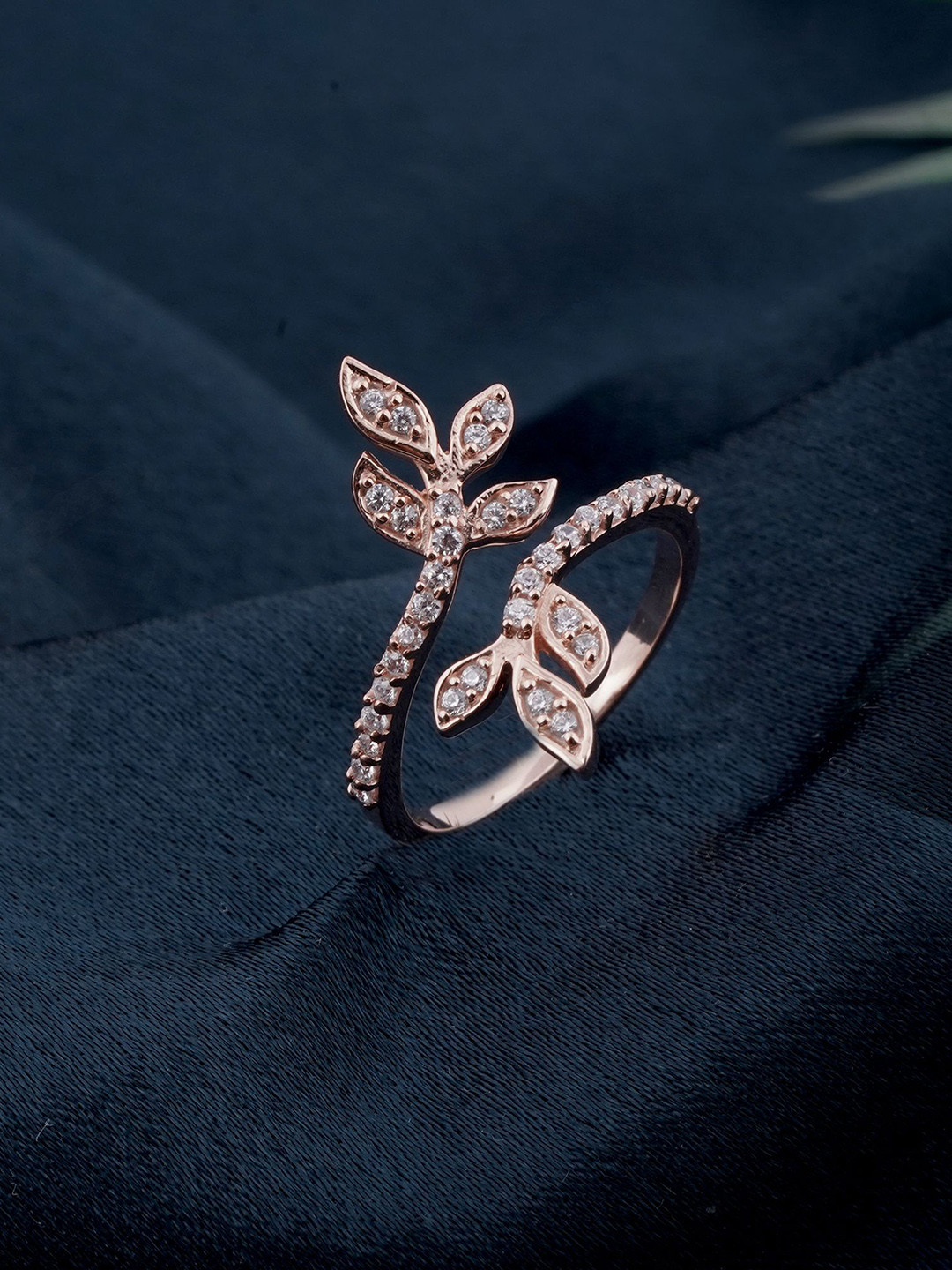 

Zalkari Sterling Silver Cubic Zirconia Studded Adjustable Finger Ring, Rose gold