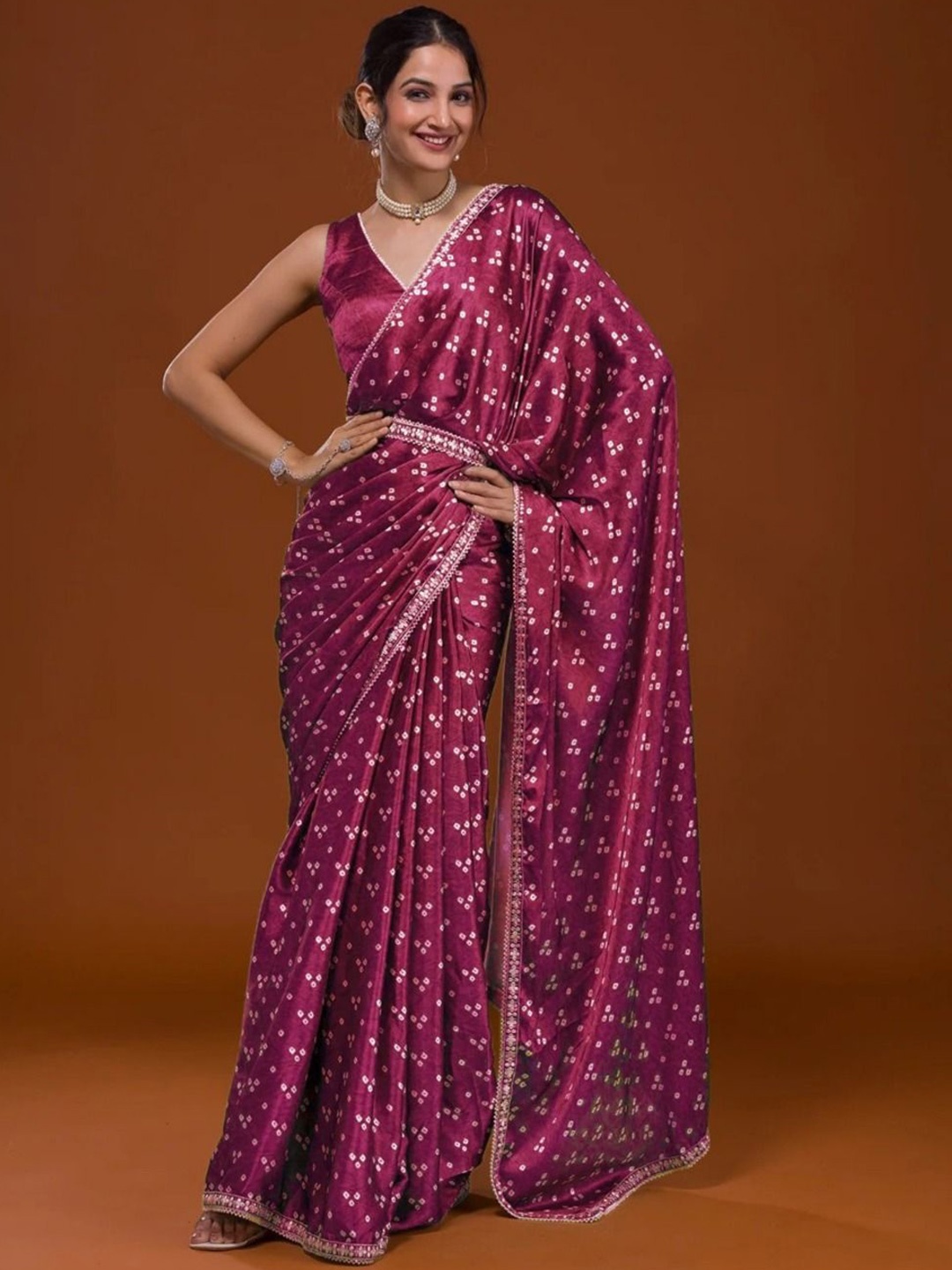 

Anouk Bandhani Printed Sequinned Saree, Magenta