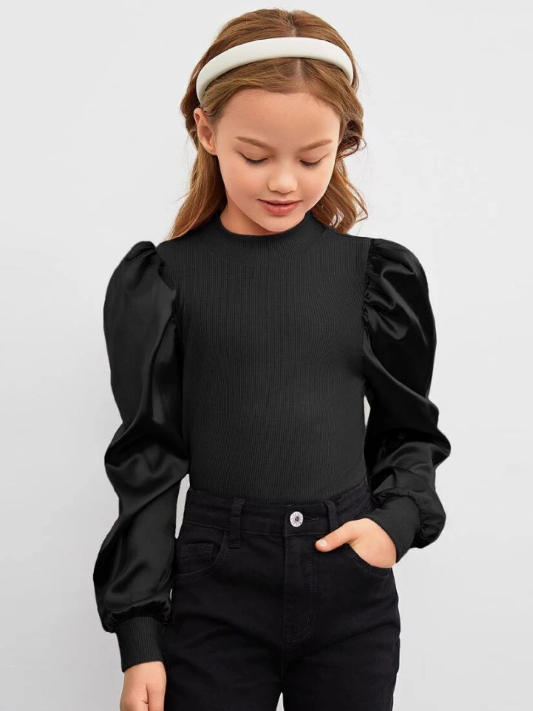 

BAESD Girls Round Neck Satin Top, Black