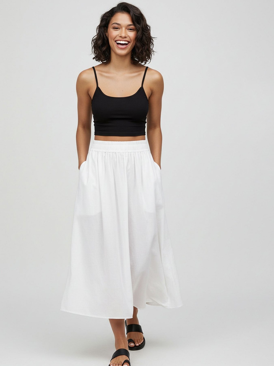 

Trendyol Women Flared Midi Skirt, White