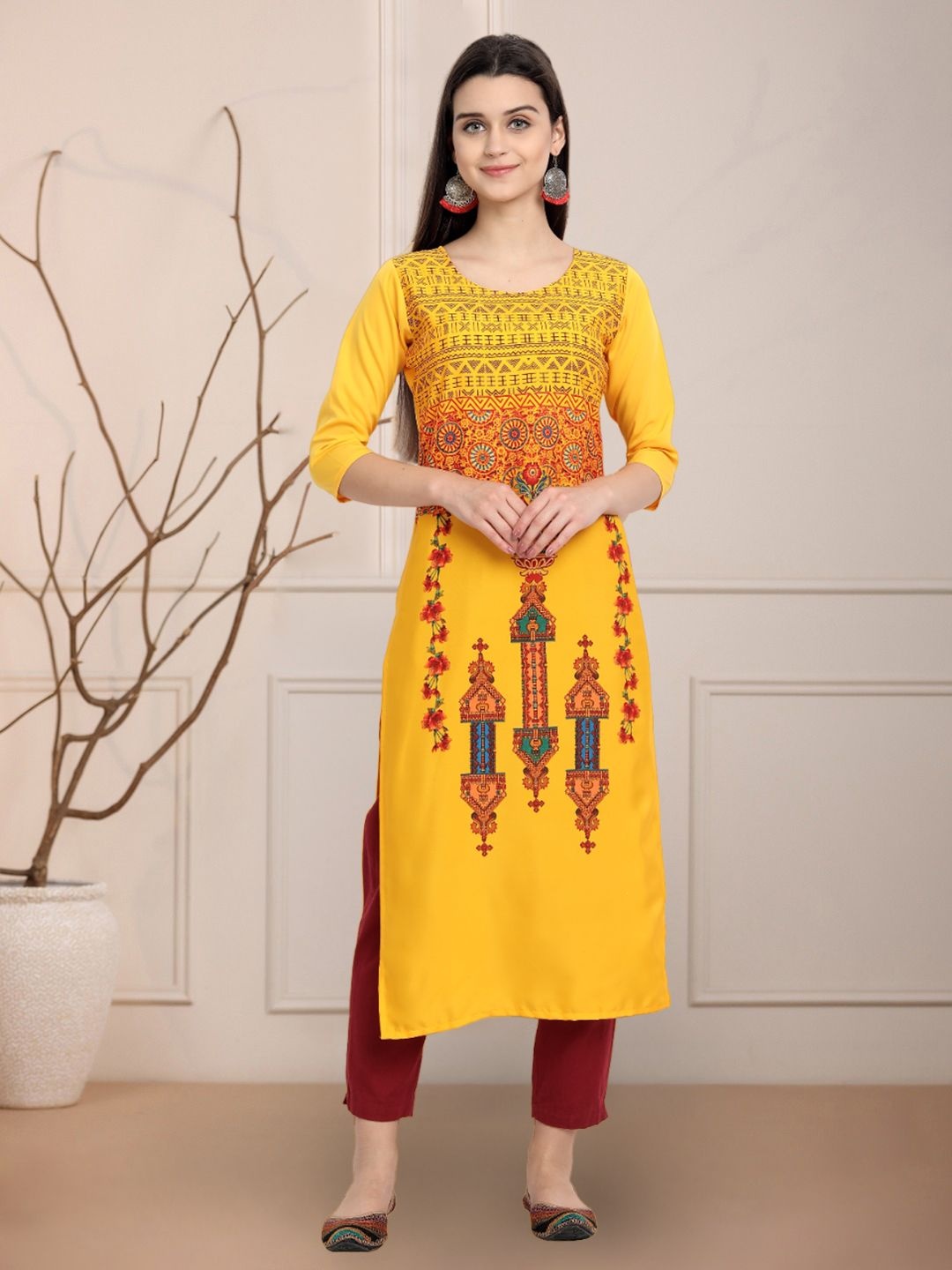 

Moda Rapido Women Printed Straight Kurta, Yellow