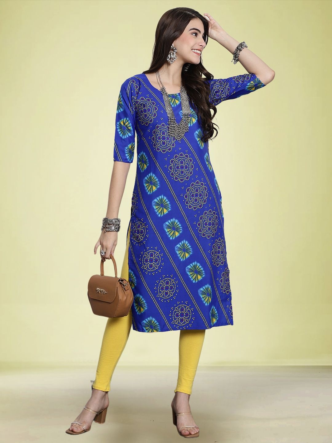 

Moda Rapido Women Ethnic Motifs Printed Indie Prints Kurta, Blue