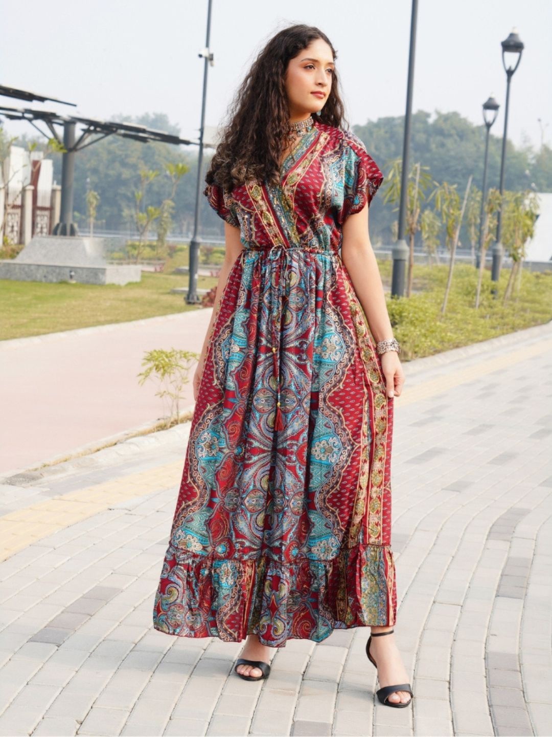 

Boholyfe Bohemian Print A-Line Maxi Dress, Maroon