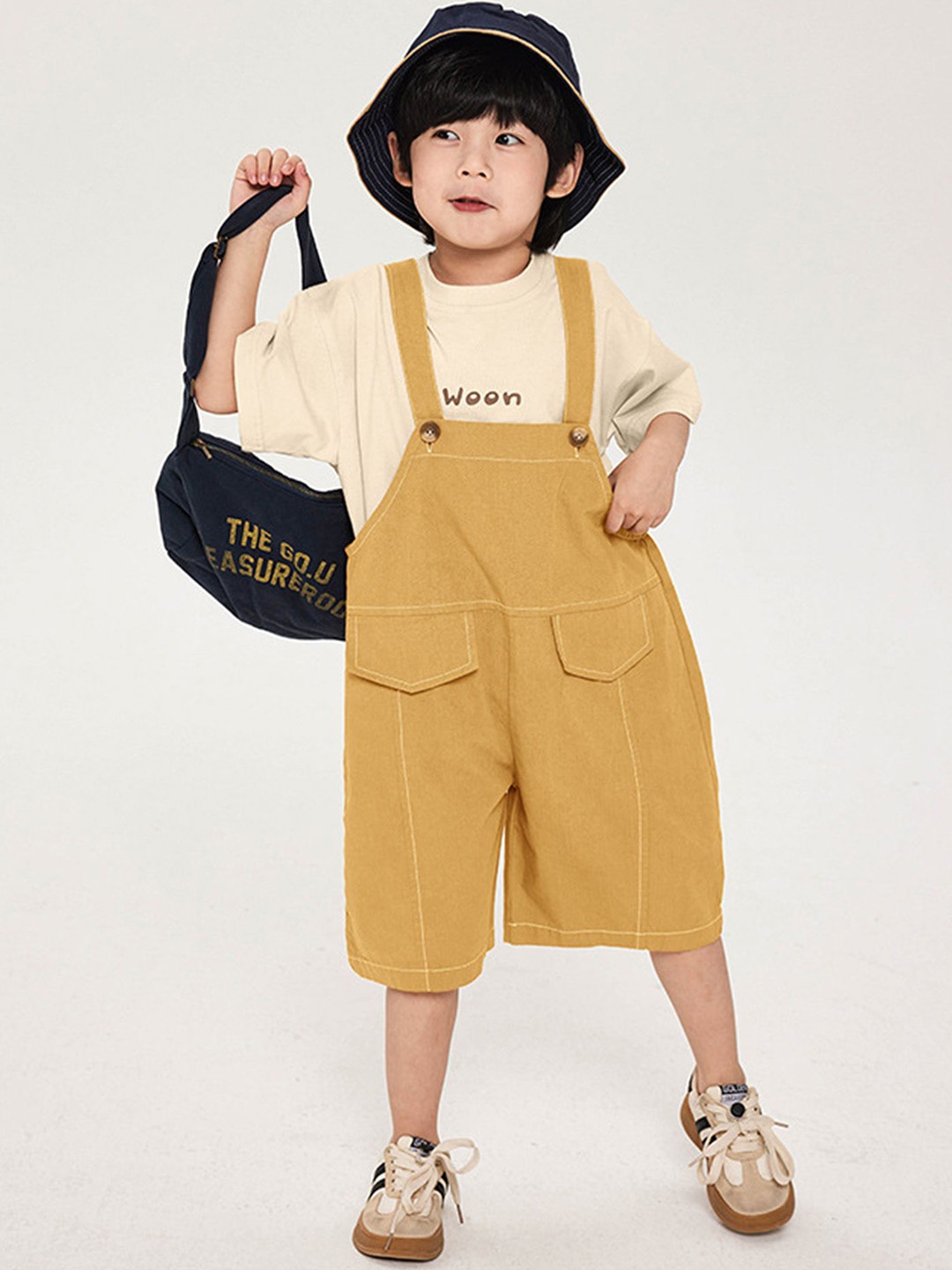 

LULU & SKY Boys Pure Cotton Mid-Calf Length Dungaree, Yellow