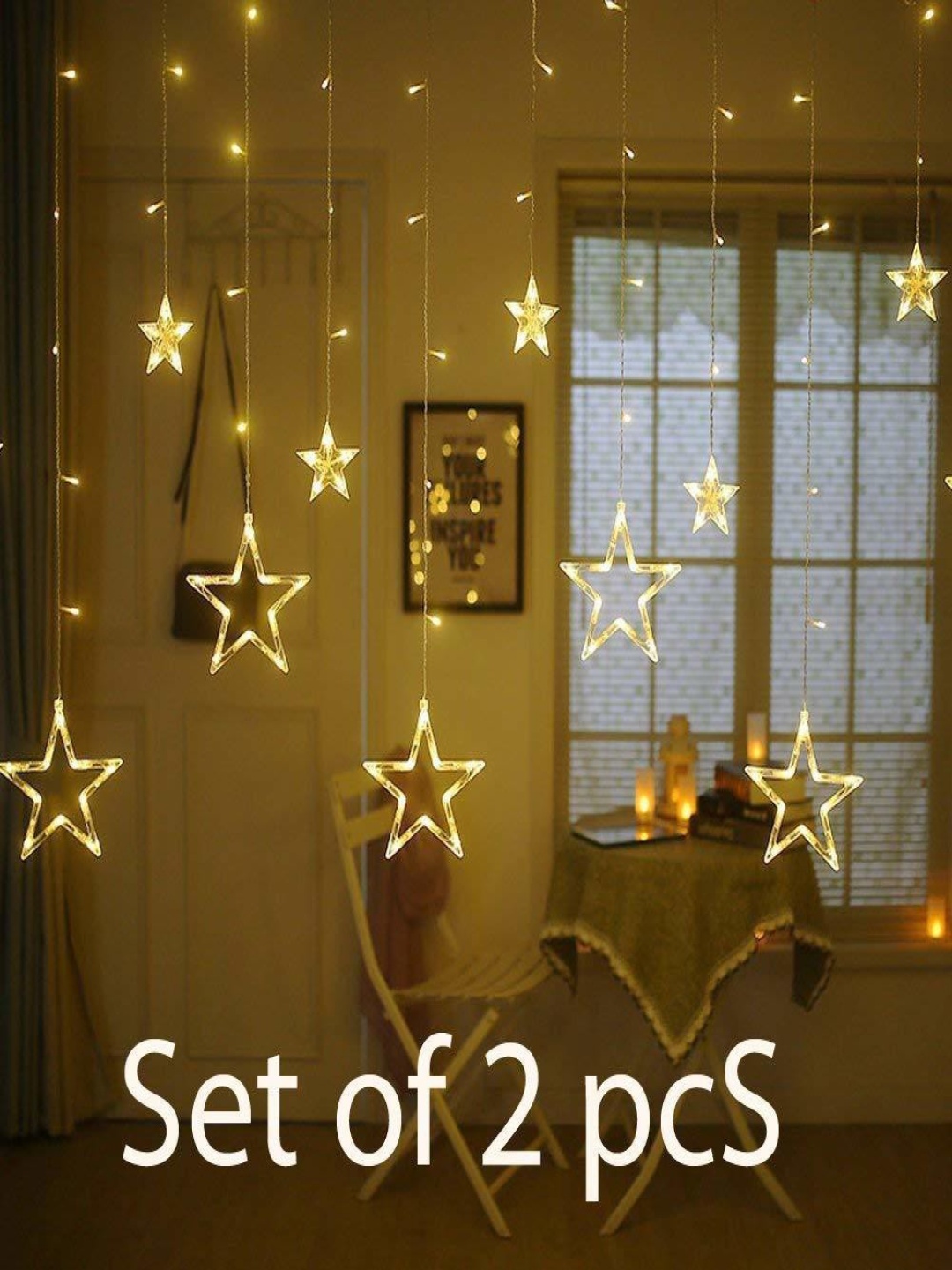 

SPARK WORLD Yellow 2 Pieces Star Shaped LED String Lights