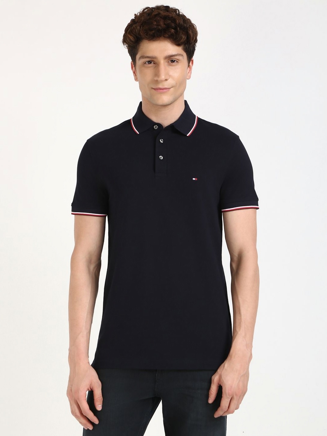 

Tommy Hilfiger Men Solid Polo Collar Cotton T-shirt, Navy blue