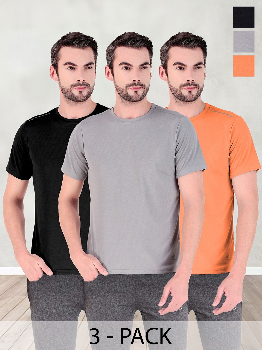 

FREECULTR Men Pack Of 3 Solid Round Neck T-shirts, Orange