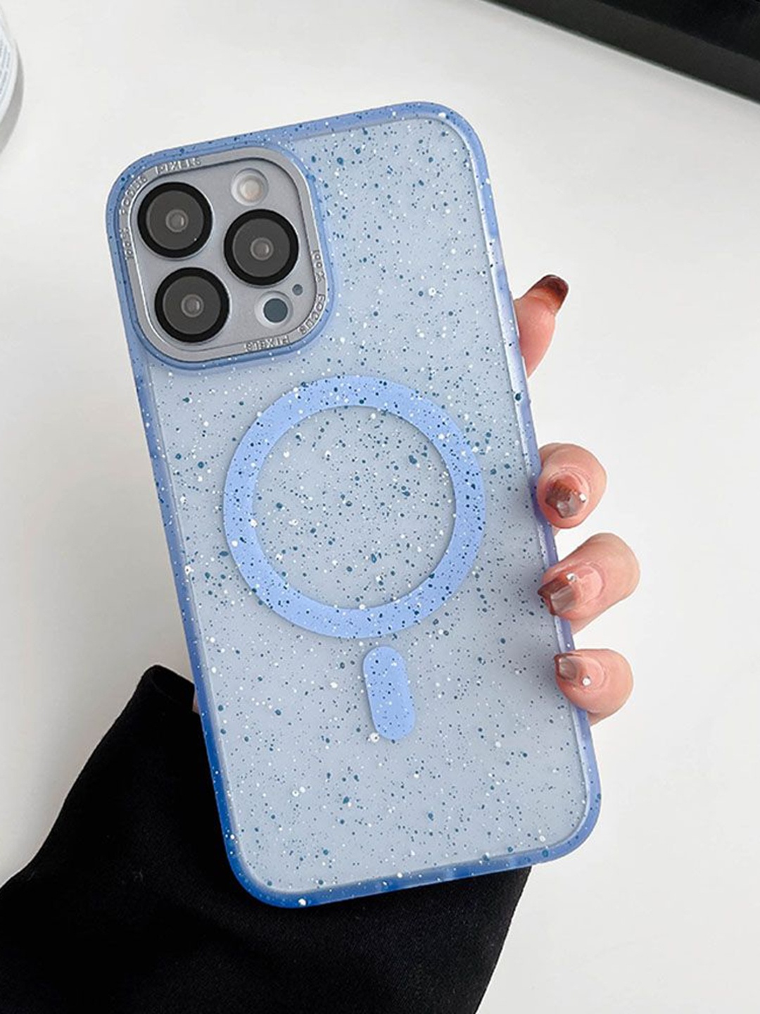 

Luxury Kase LK098 Abstract Printed iPhone 15 Pro Anti-Splash Ink Dot Painting Back Case, Blue