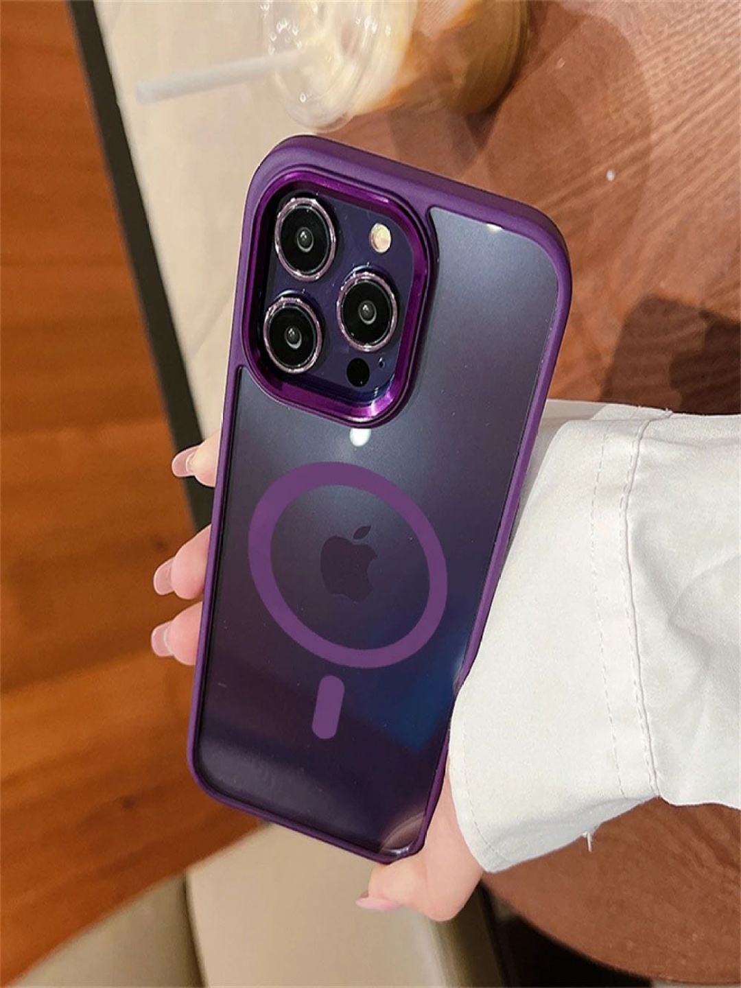 

Luxury Kase LK096 Solid iPhone 14 Pro Mag-Safe Magnetic Wireless Charging Lens Back Case, Purple