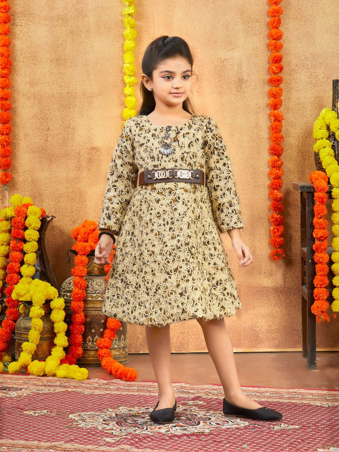 

YK Animal Print Woollen A-Line Dress, Brown