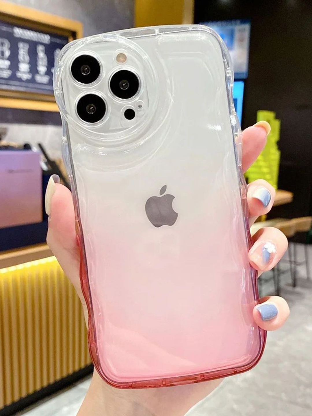 

Luxury Kase Solid LK095 Gradient Wave Edge Pattern Soft iPhone 13 Pro Back Case, Pink