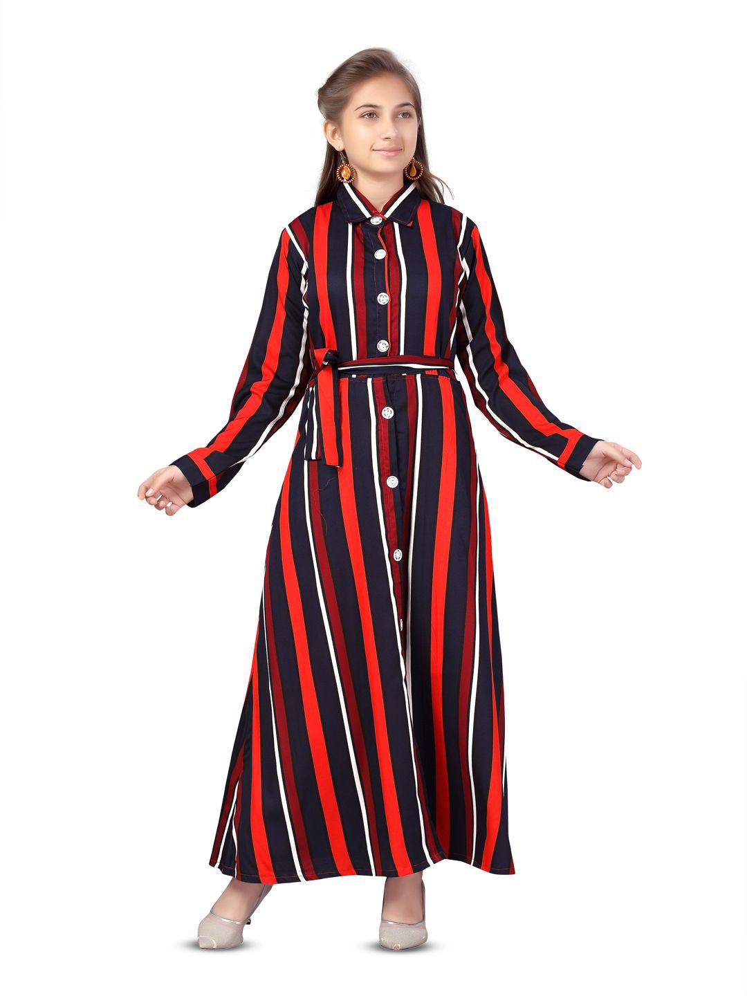 

YK Girls Striped Maxi Shirt Dress, Red