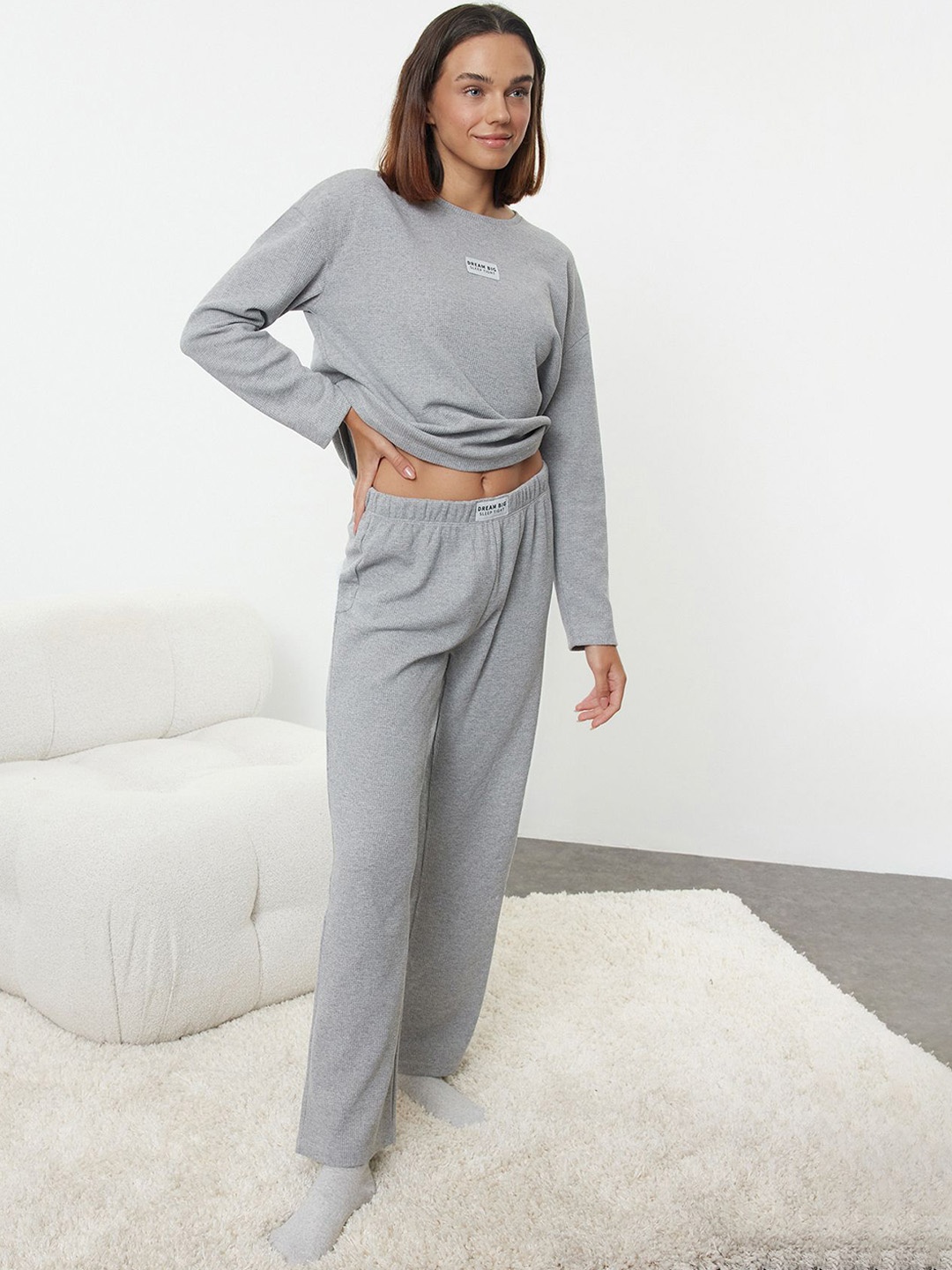 

Trendyol Women Printed Night suit, Grey