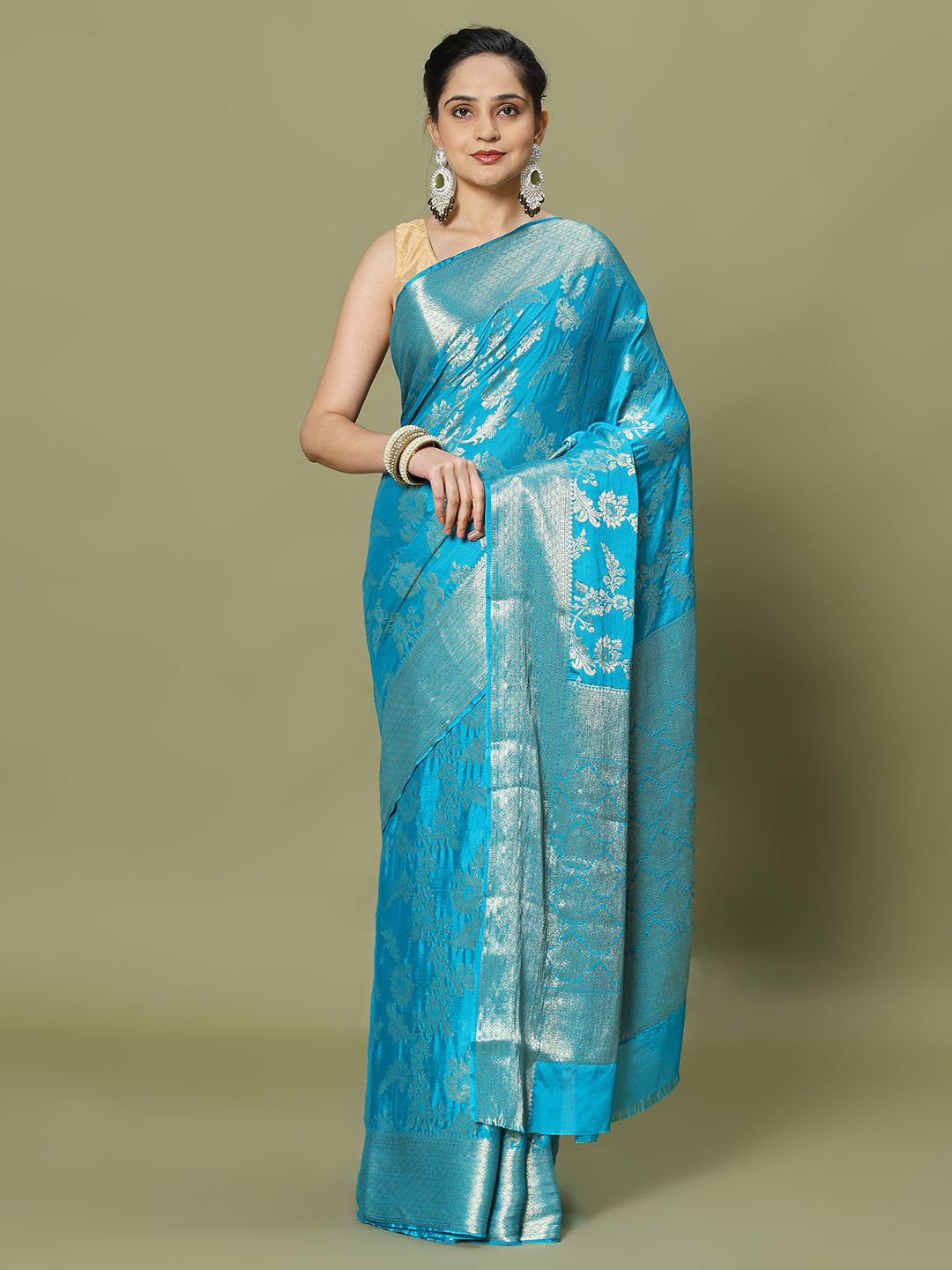 

Meena Bazaar Woven Design Zari Saree, Blue