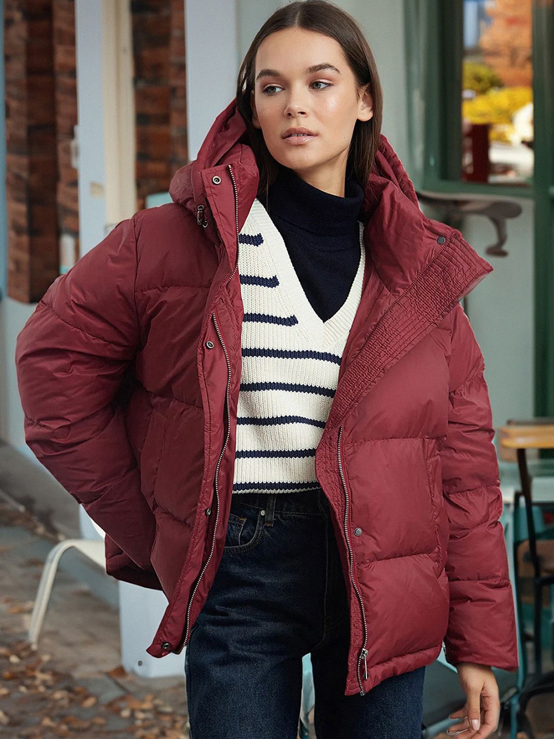 

Trendyol Hooded Puffer Jacket, Maroon