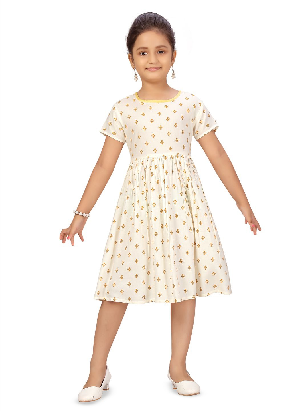 

YK Girls Ethnic Motifs Printed Fit & Flare Dress, White