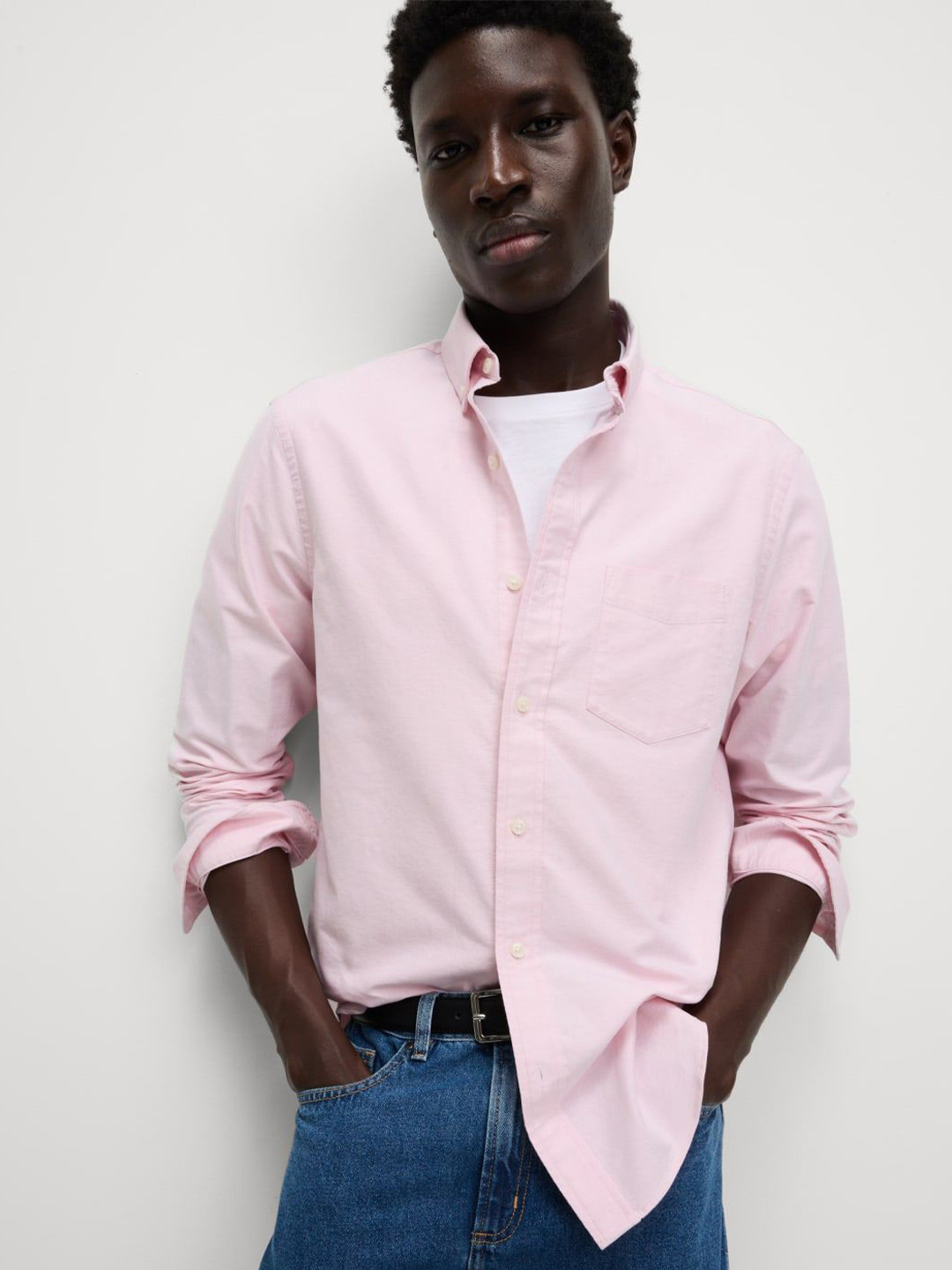 

Marks & Spencer Men Button-Down Collar Solid Cotton Casual Shirt, Pink