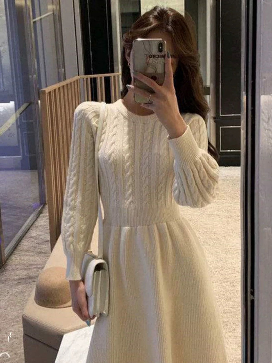 

Alamode By Akanksha Women Beige Relena Premium Knitted Woolen Dress