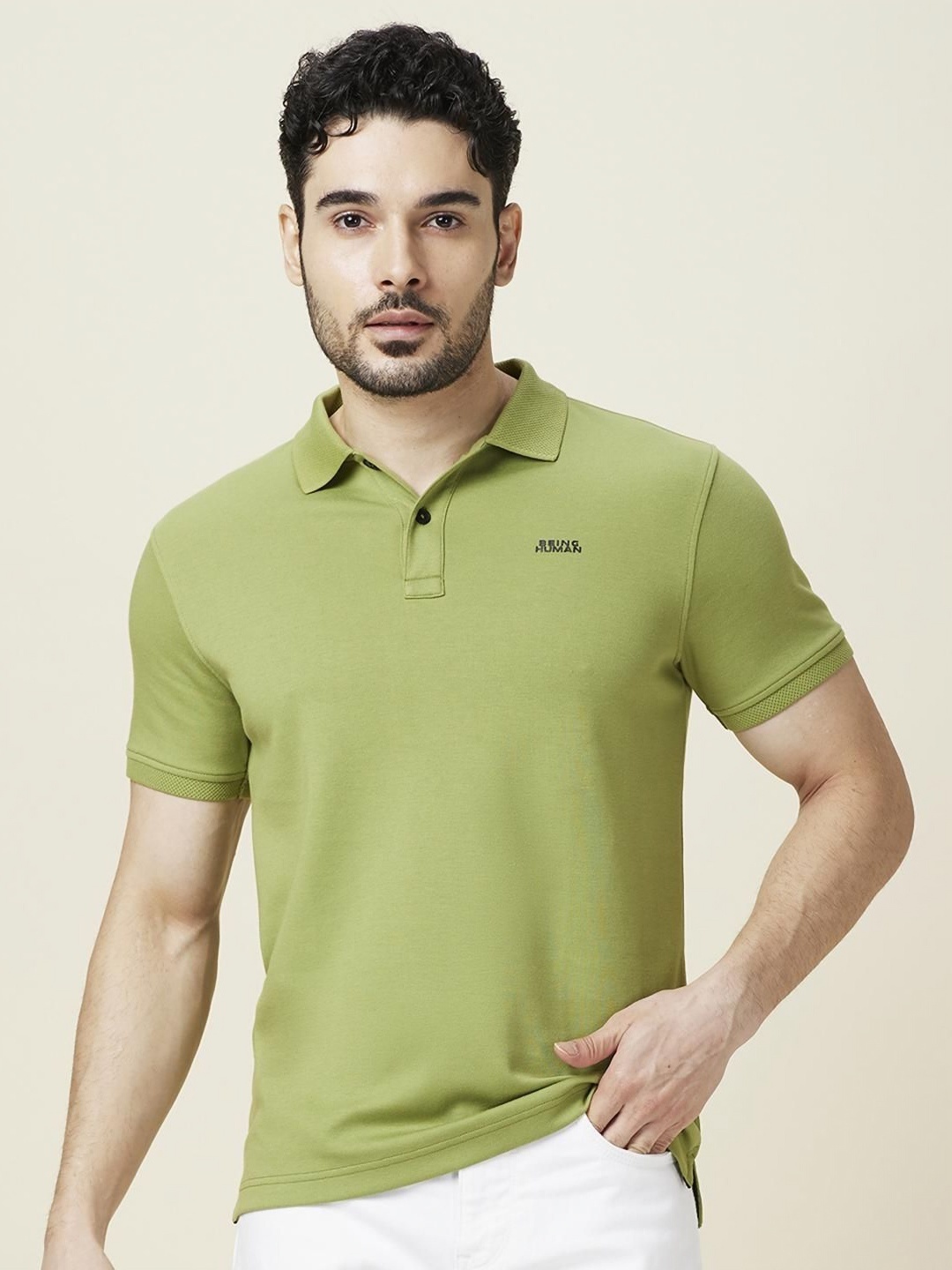 

Being Human Men Solid Polo Collar Slim Fit T-shirt, Green