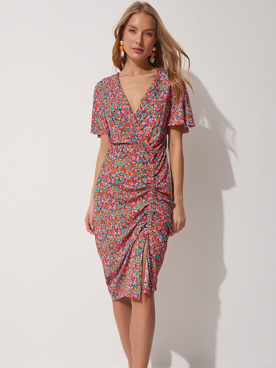 

Happiness istanbul Women Floral Printed Wrap Dress, Na