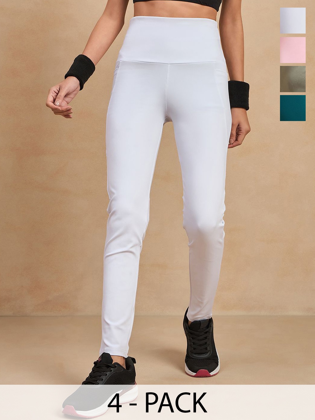 

COLOR CAPITAL Women Pack Of 4 Ankle Length Antimicrobial Tights, White